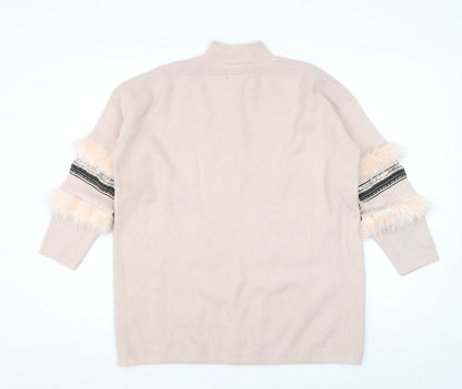 Womens UK Size M Quiz Beige Pullover Jumper