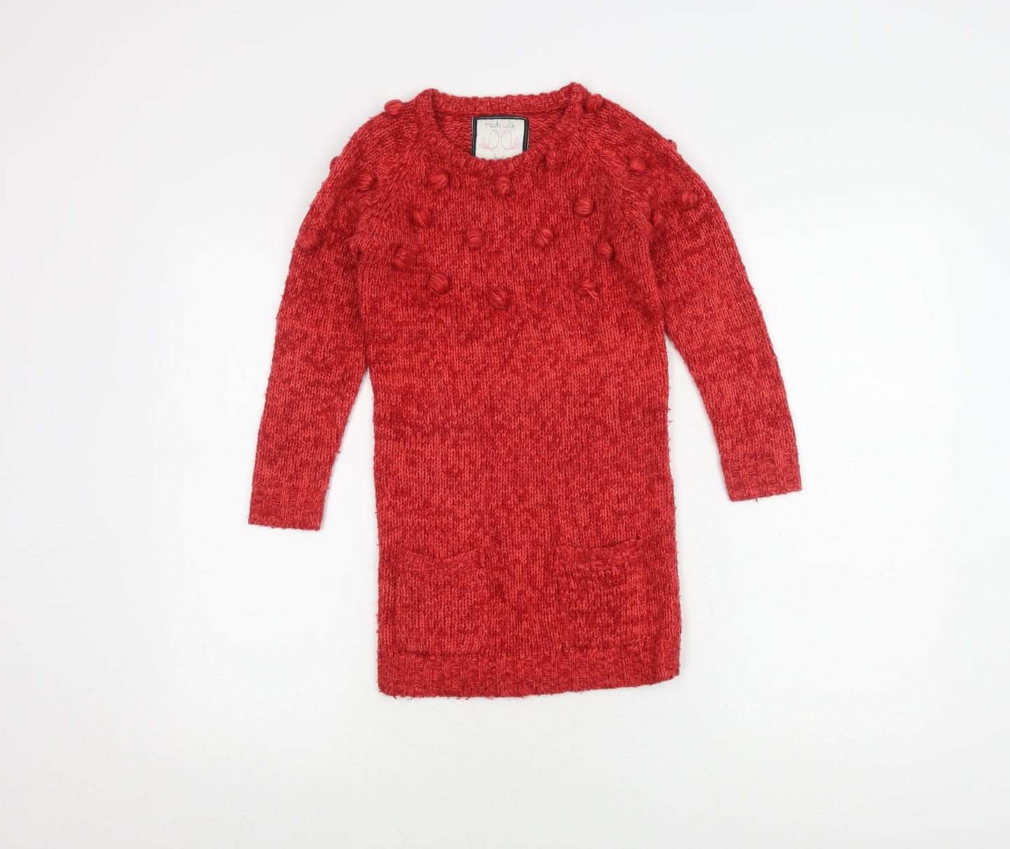 St Bernard Girls Red Knitted Dress Long Sleeve Age 7