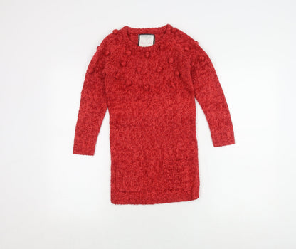 St Bernard Girls Red Knitted Dress Long Sleeve Age 7