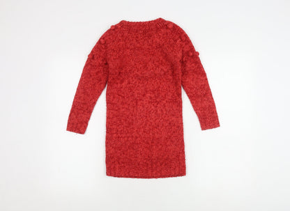 St Bernard Girls Red Knitted Dress Long Sleeve Age 7