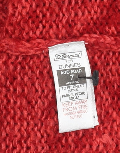 St Bernard Girls Red Knitted Dress Long Sleeve Age 7