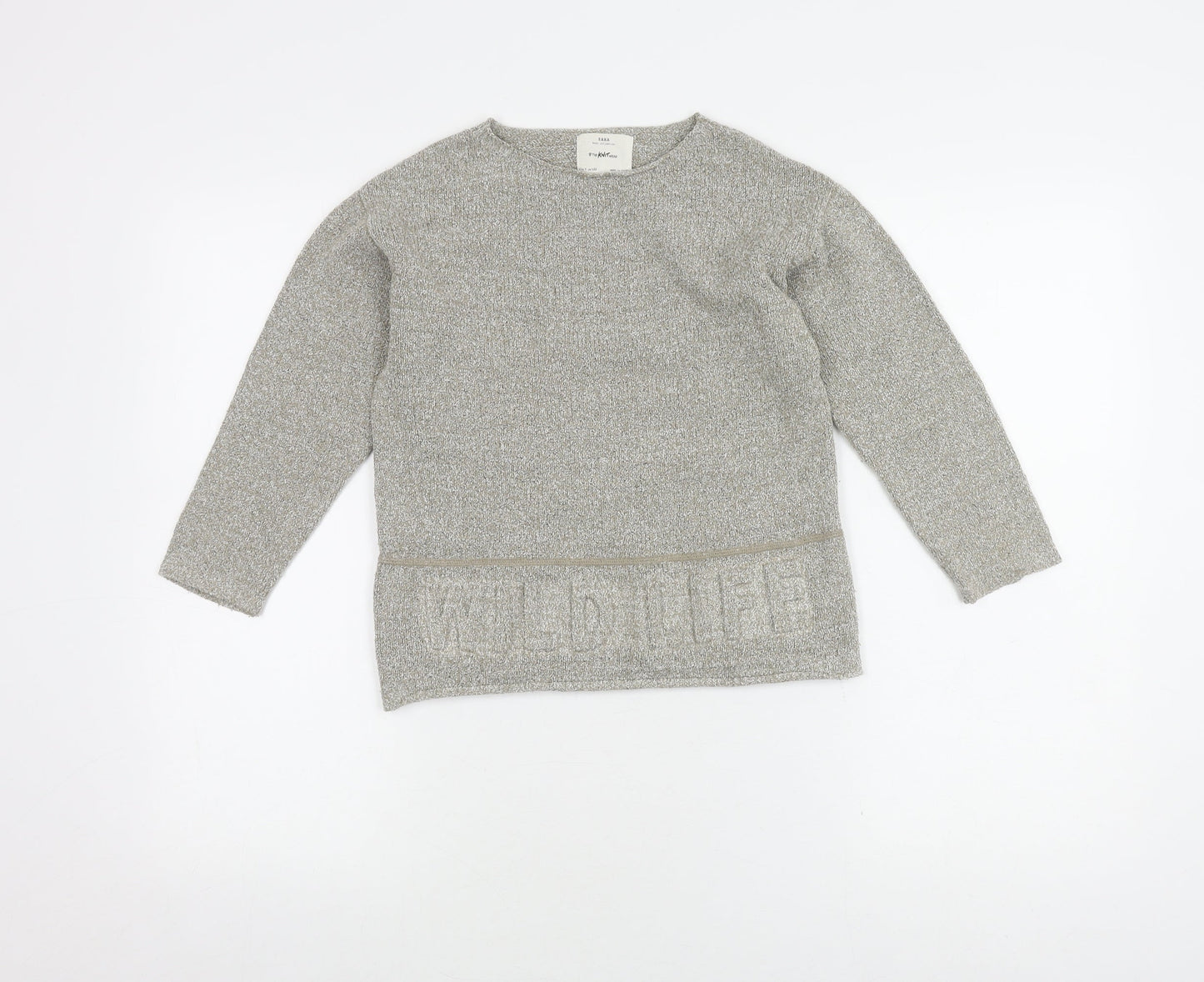 Zara Knitwear Girls Grey Jumper, Size 7 Years, Crew Neck