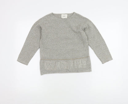 Zara Knitwear Girls Grey Jumper, Size 7 Years, Crew Neck