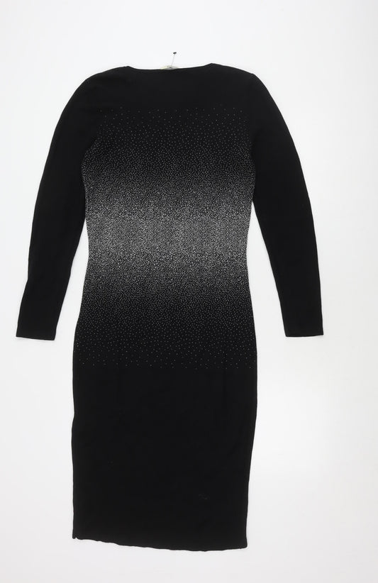 Oasis Women's Black Bodycon Dress, Size L, Long Sleeve