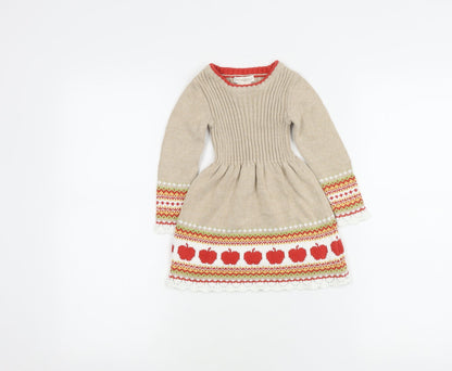 Cynthia Rowley Girls Beige Knit Dress 1-2Y Long Sleeve