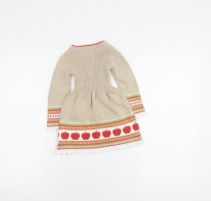 Cynthia Rowley Girls Beige Knit Dress 1-2Y Long Sleeve