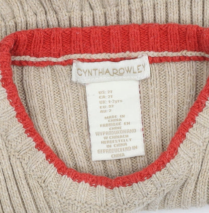 Cynthia Rowley Girls Beige Knit Dress 1-2Y Long Sleeve