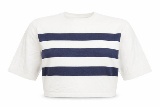 Front view of Object Women White Cropped Striped Top L