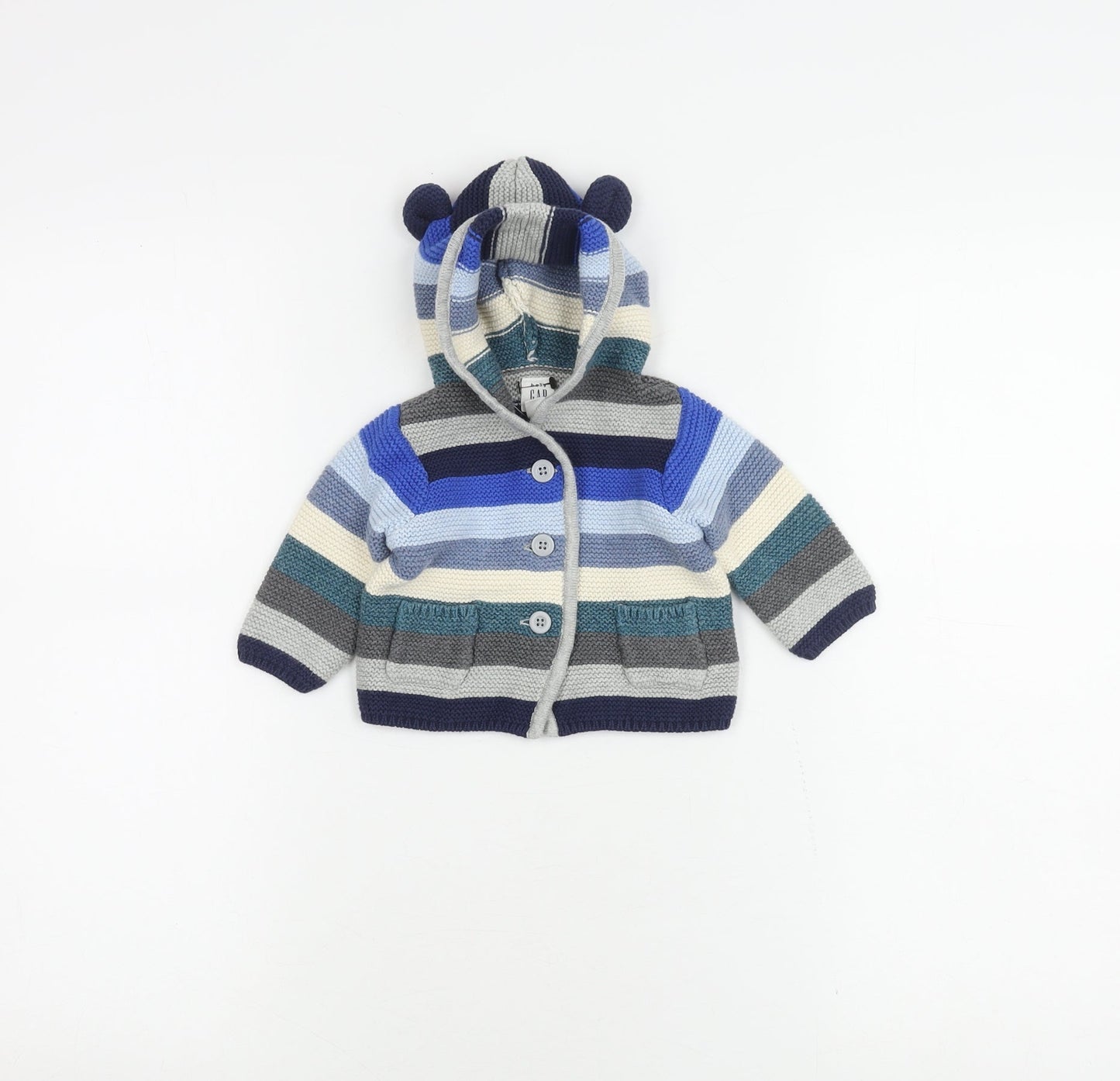 GAP Unisex Baby Blue Striped Hooded Cardigan 0-3 Months