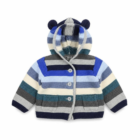 GAP Unisex Baby Blue Striped Hooded Cardigan 0-3 Months
