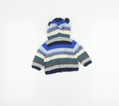 GAP Unisex Baby Blue Striped Hooded Cardigan 0-3 Months