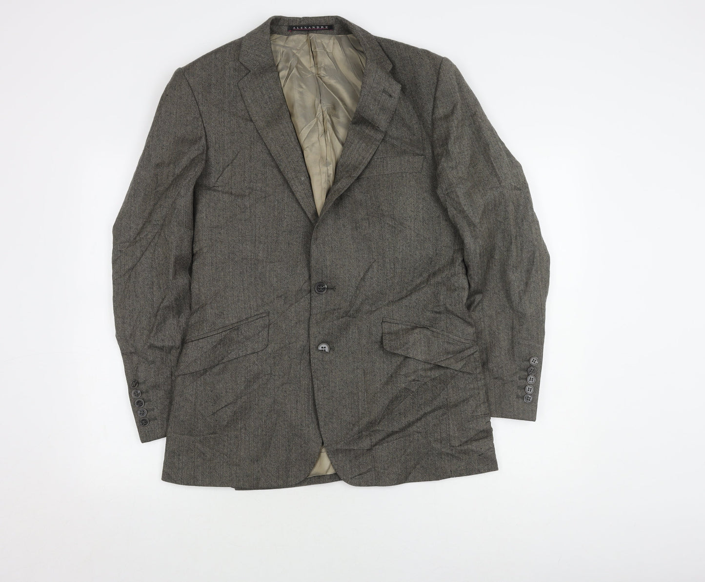 Alexandre Grey Herringbone Wool Men's Blazer Size 38R