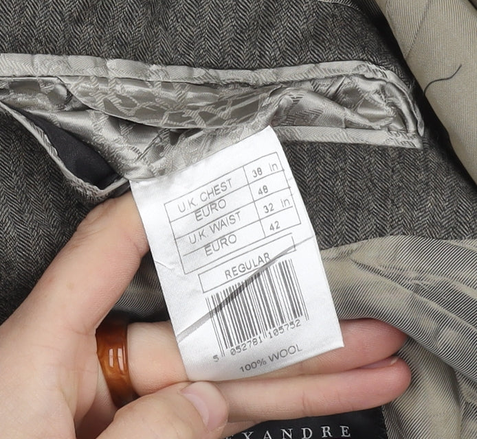 Alexandre Grey Herringbone Wool Men's Blazer Size 38R