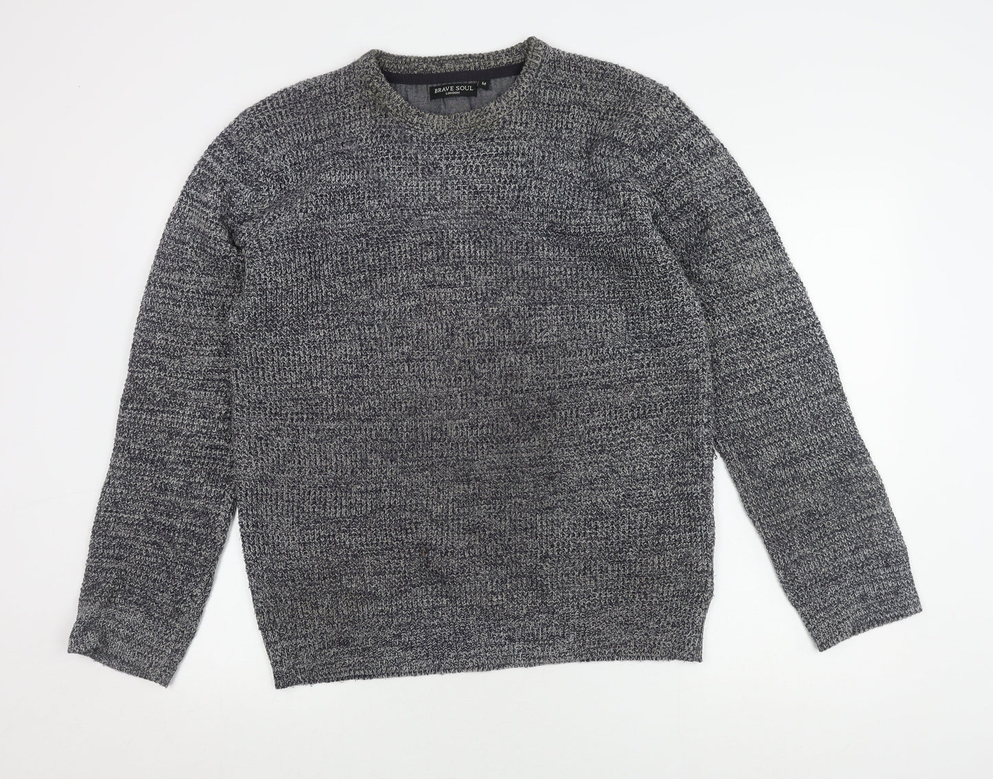 Brave Soul Men's Grey Acrylic Crew Neck Jumper M