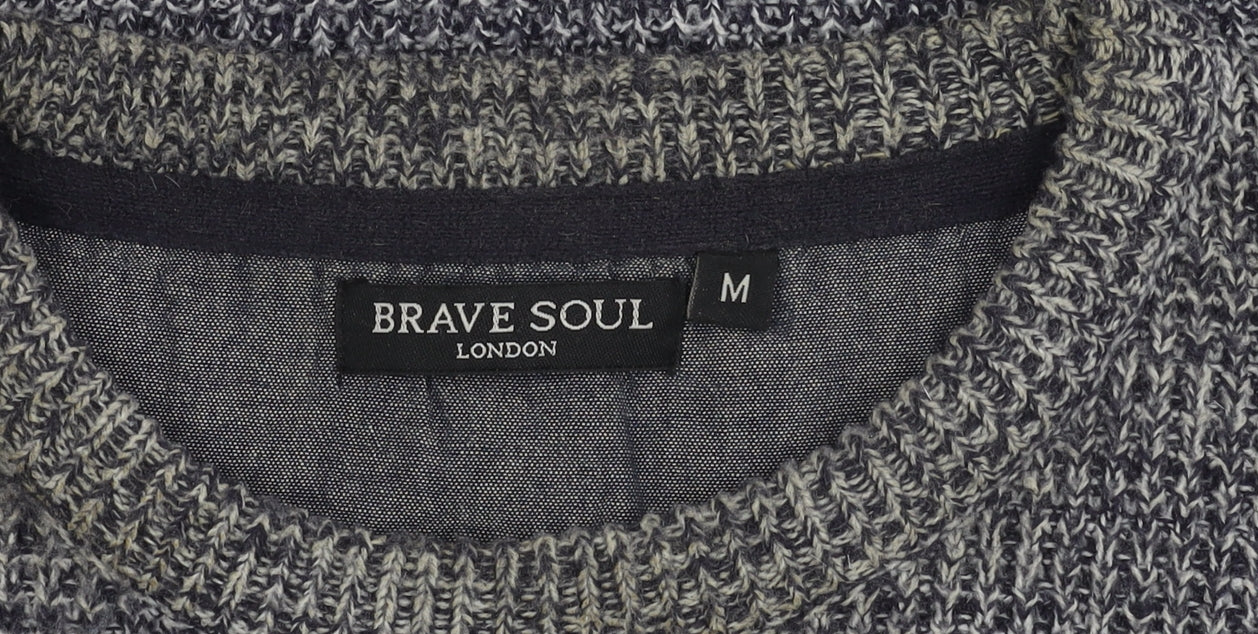 Brave Soul Men's Grey Acrylic Crew Neck Jumper M