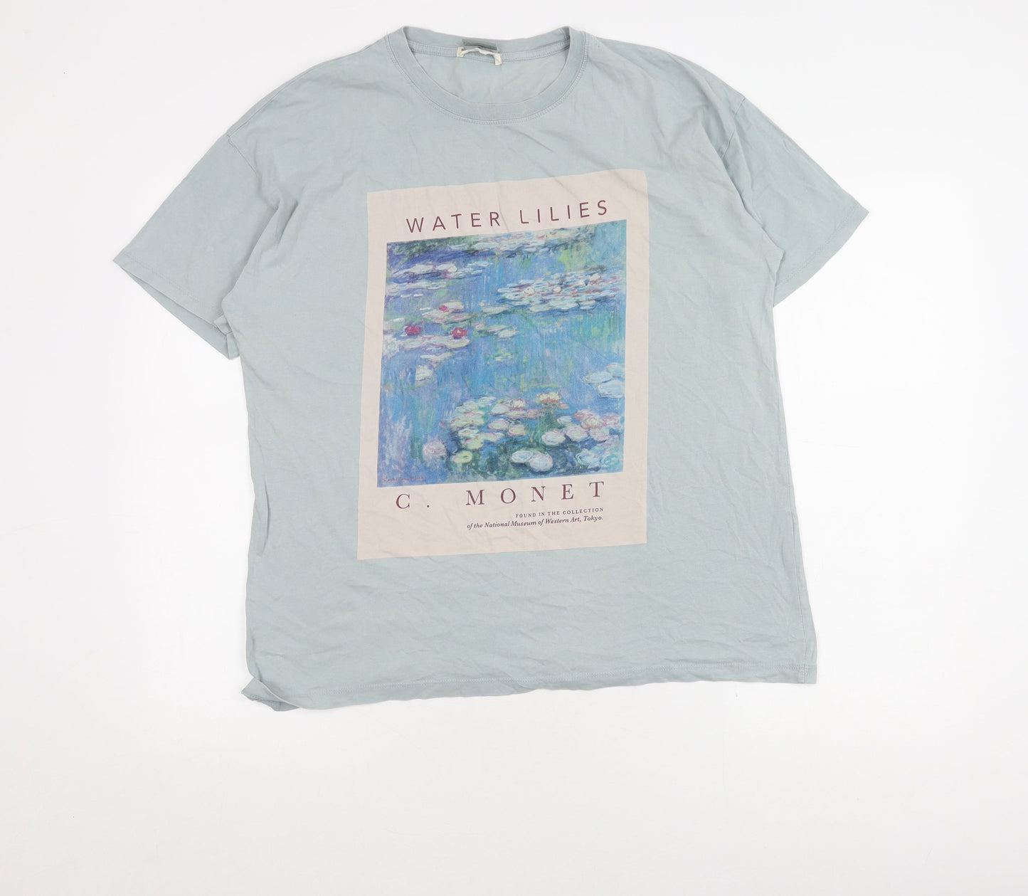 Pull & Bear Men's Art Graphic Blue T-Shirt L