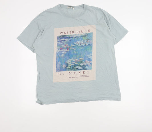Pull & Bear Men's Art Graphic Blue T-Shirt L
