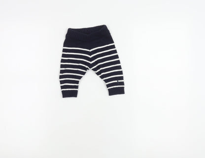 Unisex Baby Blue Striped Cotton Knit Trousers, Size Up to 1M