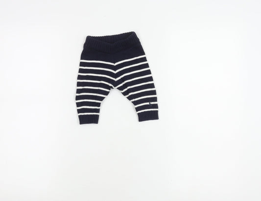 Unisex Baby Blue Striped Cotton Knit Trousers, Size Up to 1M