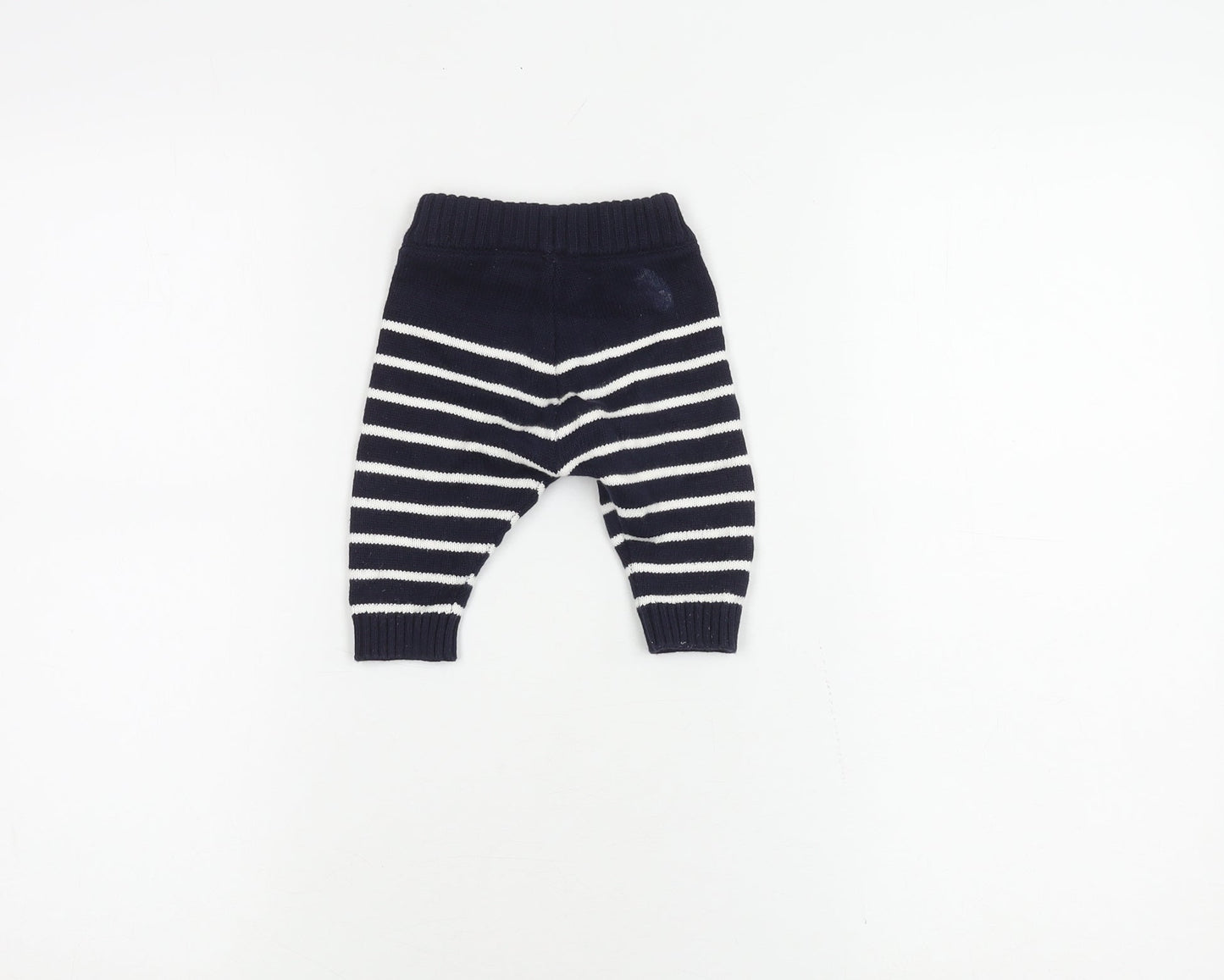 Unisex Baby Blue Striped Cotton Knit Trousers, Size Up to 1M