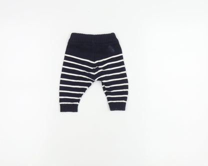 Unisex Baby Blue Striped Cotton Knit Trousers, Size Up to 1M