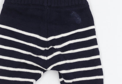 Unisex Baby Blue Striped Cotton Knit Trousers, Size Up to 1M
