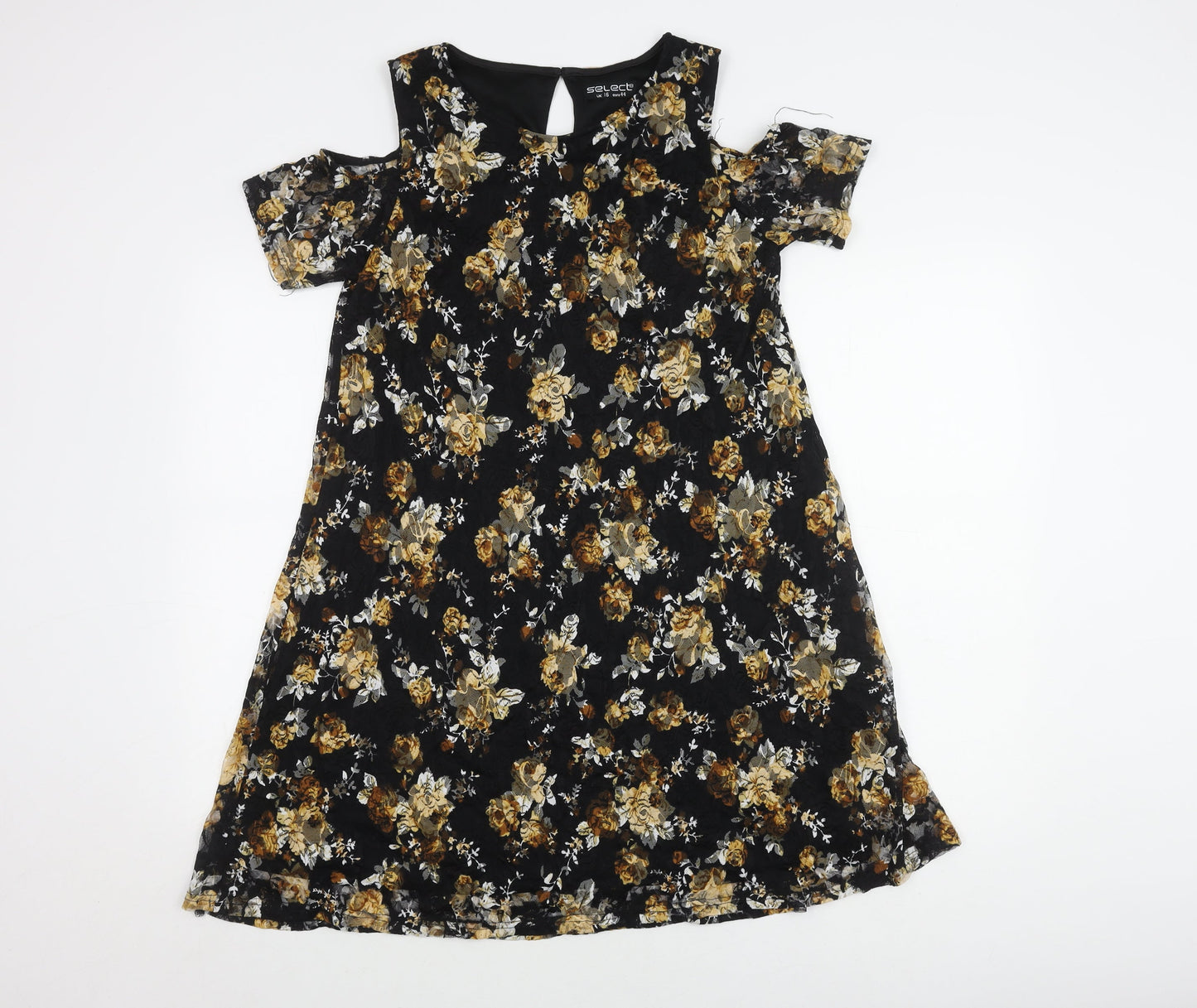 Select Women's Black Floral Cold Shoulder Dress Size 16