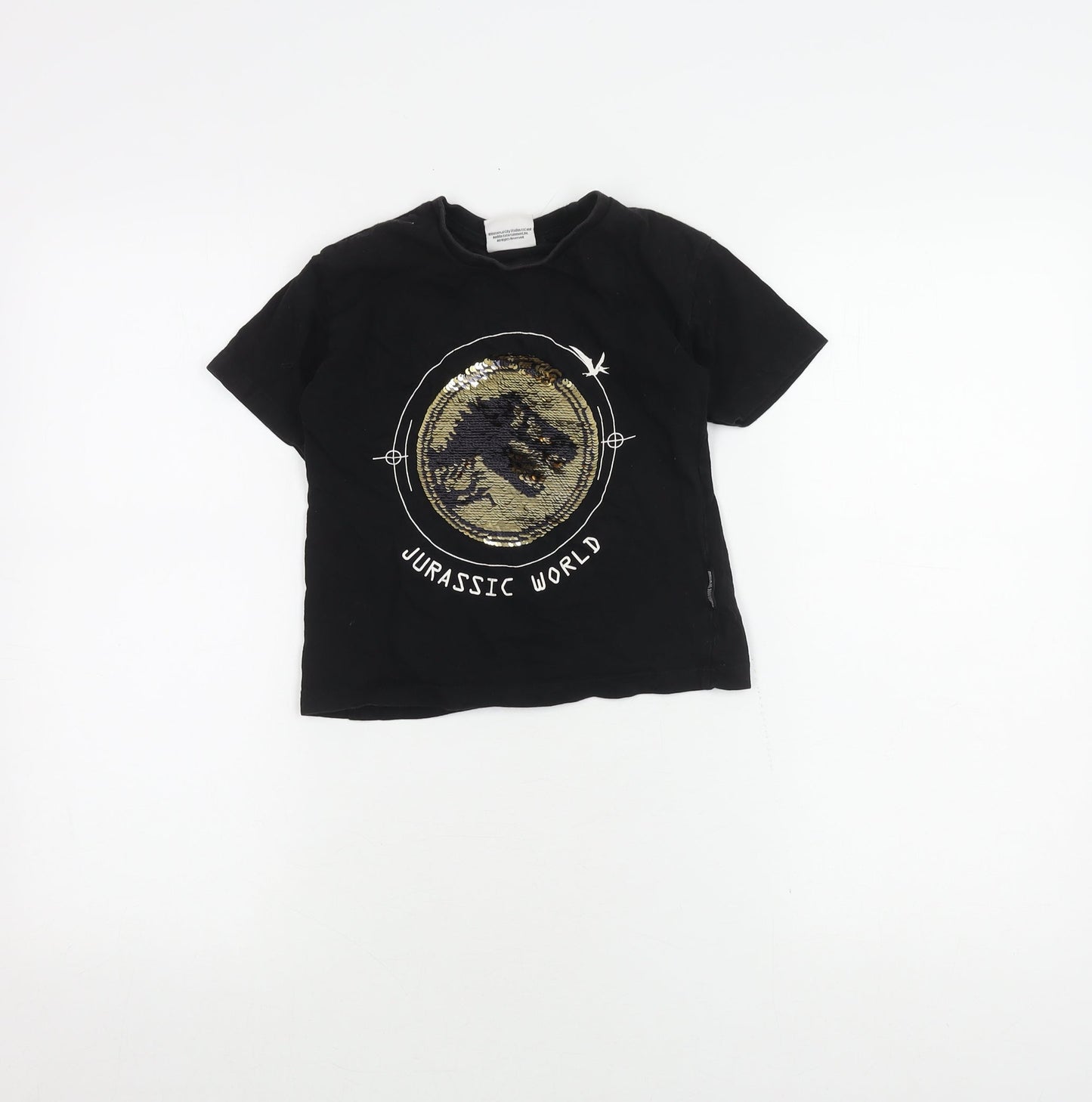 Primark Boys Black Jurassic World T-Shirt 6-7Y with Sequin Accents