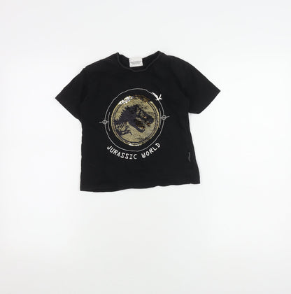 Primark Boys Black Jurassic World T-Shirt 6-7Y with Sequin Accents