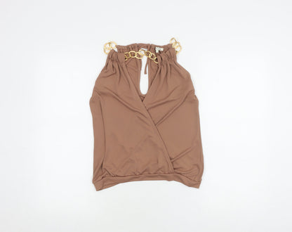 Womens UK Size 6 River Island Brown Wrap Blouse