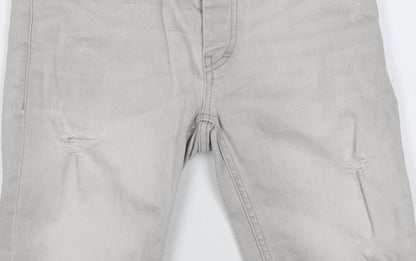 Topman Men's Grey Slim Fit Distressed Shorts Size 28