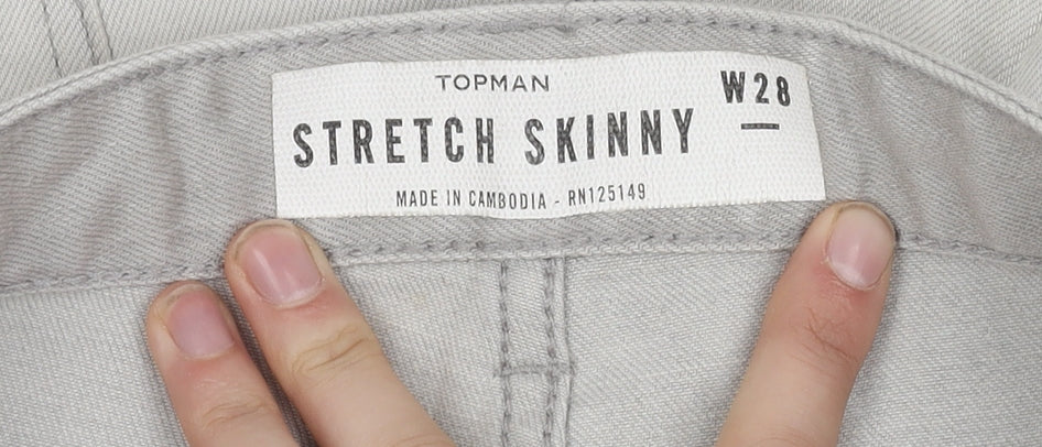 Topman Men's Grey Slim Fit Distressed Shorts Size 28