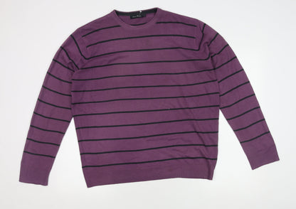 James Pringle Men's Purple Striped Pullover Jumper, L