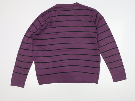 James Pringle Men's Purple Striped Pullover Jumper, L
