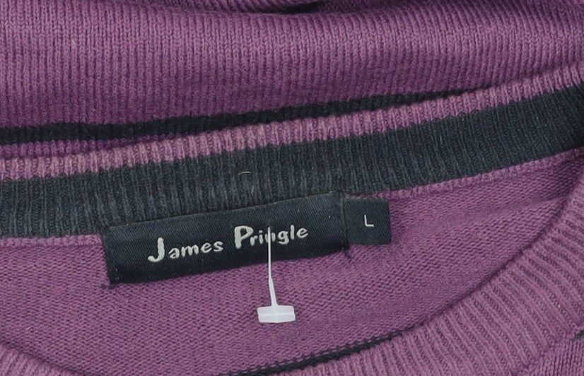 James Pringle Men's Purple Striped Pullover Jumper, L
