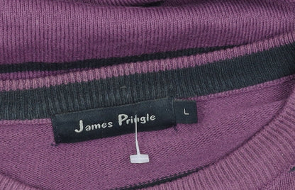 James Pringle Men's Purple Striped Pullover Jumper, L