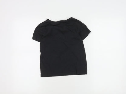 Disney Girls Black T-Shirt 7-8 Years Graphic Logo