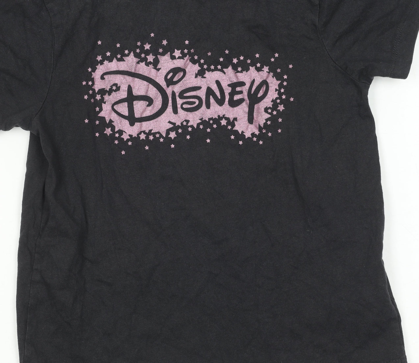 Disney Girls Black T-Shirt 7-8 Years Graphic Logo