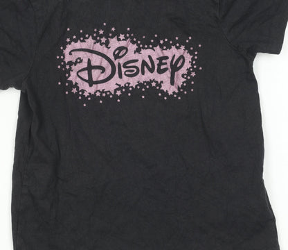Disney Girls Black T-Shirt 7-8 Years Graphic Logo