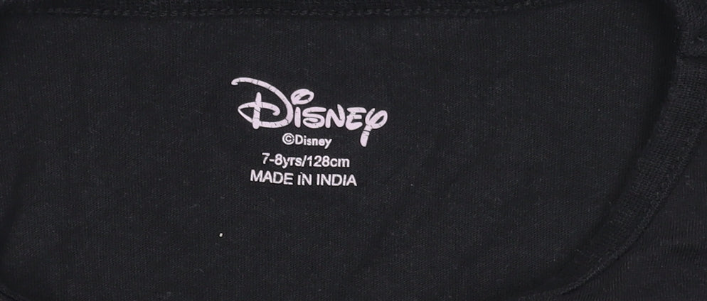 Disney Girls Black T-Shirt 7-8 Years Graphic Logo