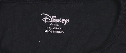 Disney Girls Black T-Shirt 7-8 Years Graphic Logo