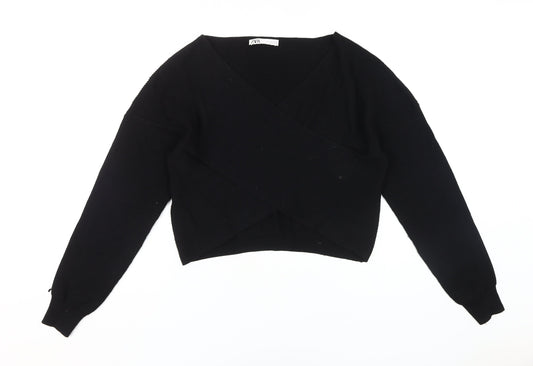 Womens UK Size L Zara Black Wrap Jumper