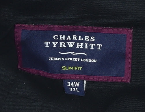 Mens UK Size 34 Charles Tyrwhitt Slim Fit Formal Black Trousers
