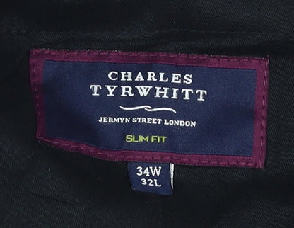 Mens UK Size 34 Charles Tyrwhitt Slim Fit Formal Black Trousers