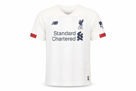 Front view of New Balance boys’ football jersey white 11-12 years logo tee