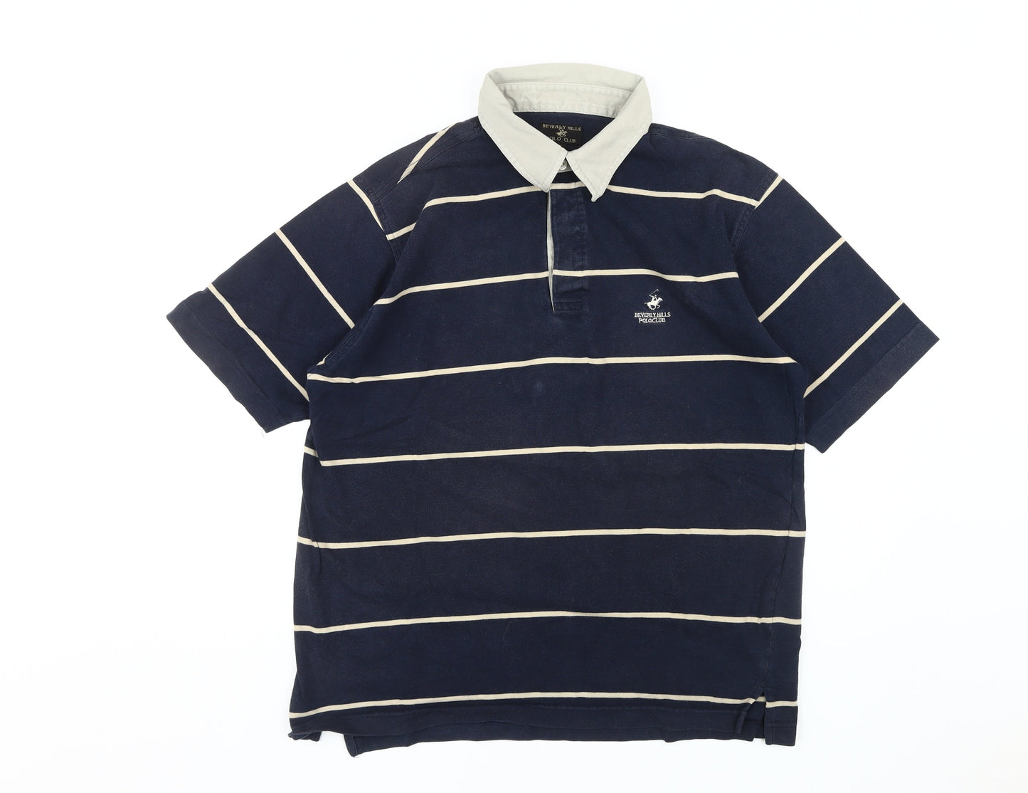 Beverly Hills Polo Club Men's Blue Striped Polo L