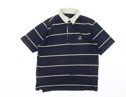 Beverly Hills Polo Club Men's Blue Striped Polo L