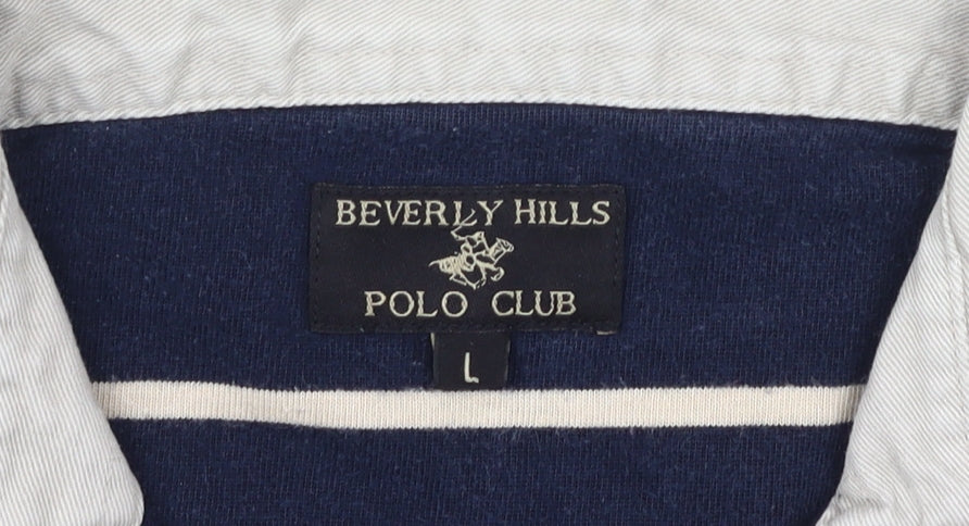 Beverly Hills Polo Club Men's Blue Striped Polo L