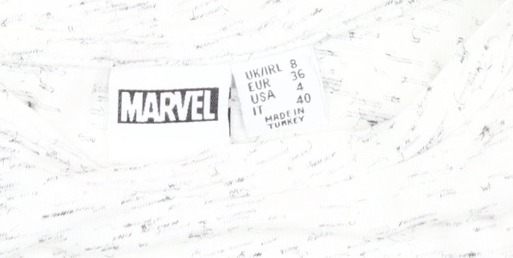 Womens UK Size 8 Marvel White Basic T-Shirt