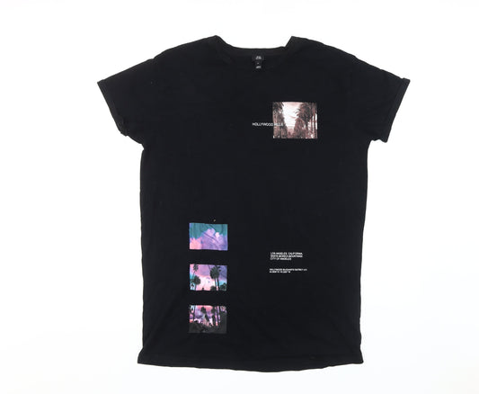 River Island Unisex Black City Graphic T-Shirt, Size 10